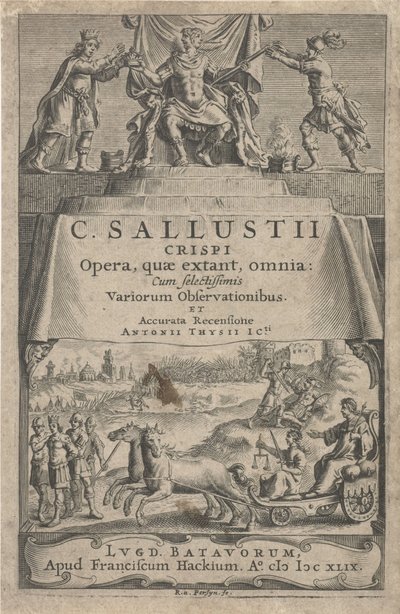 En keiser og rettferdighet på triumfvogn Tittelside for: A. Thysius jr., Opera, quæ extant, omnia, 1649 av Reinier van Persijn
