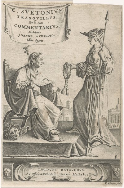 Pidestall med en keiser på setet Tittelside for: J. Schild, [Opera], 1656 av Reinier van Persijn