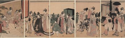 Mitat prosesjon av palassbetjenter som ankommer et herskapshus av Chōkyōsai Eiri