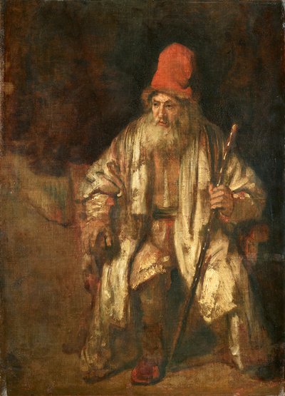 Gammel mann med rød lue av Rembrandt