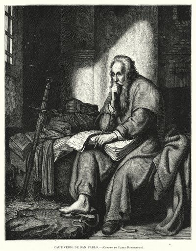 St Paul i fengsel (litho) av Rembrandt Harmensz. van Rijn (after)