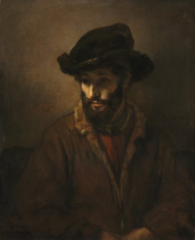 En skjeggete mann med hatt, ca. 1655-1660 (olje på lerret) av Rembrandt Harmensz. van Rijn