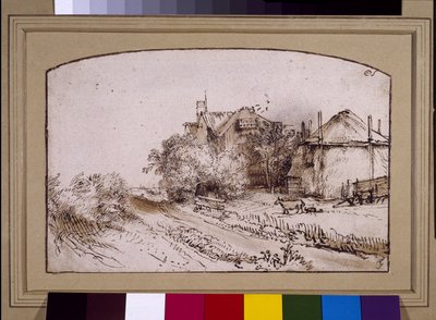 En høystakk nær en gård, ca. 1650 (penn og blekk på papir) av Rembrandt Harmensz. van Rijn