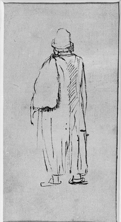 En mann sett bakfra, gående mot venstre (penn og blekk på papir) av Rembrandt Harmensz. van Rijn