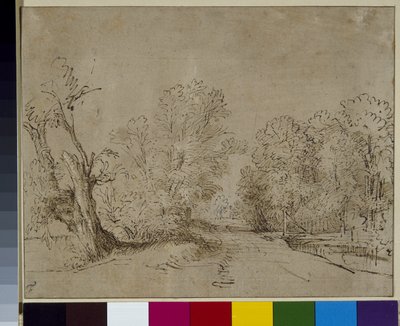En skogkledd vei, ca. 1650 (penn og blekk på papir) av Rembrandt Harmensz. van Rijn