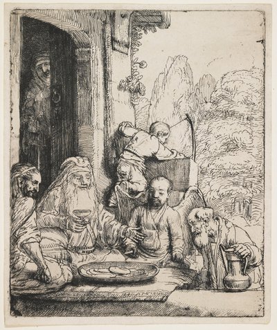Abraham underholder englene av Rembrandt van Rijn