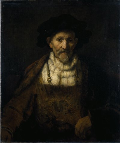En gammel mann i fantasifull kostyme (olje på lerret) av Rembrandt Harmensz. van Rijn