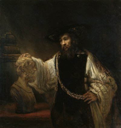 Aristoteles (384-322 f.Kr.) med en byste av Homer av Rembrandt van Rijn