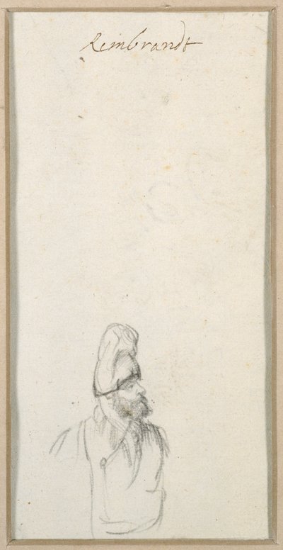Skjegget mann i profil, med høy lue, ca. 1640 (svart kritt på papir) av Rembrandt Harmensz. van Rijn