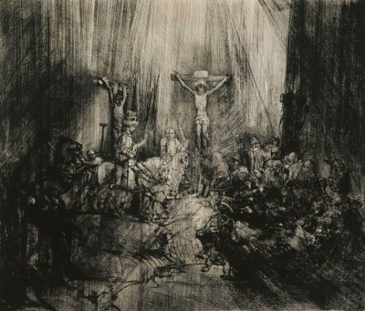 Kristus korsfestet mellom de to tyvene - "De tre korsene", ca. 1653-1661 av Rembrandt van Rijn