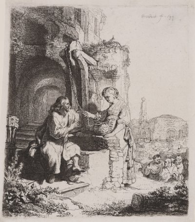 Kristus og kvinnen i Samaria: blant ruiner av Rembrandt van Rijn
