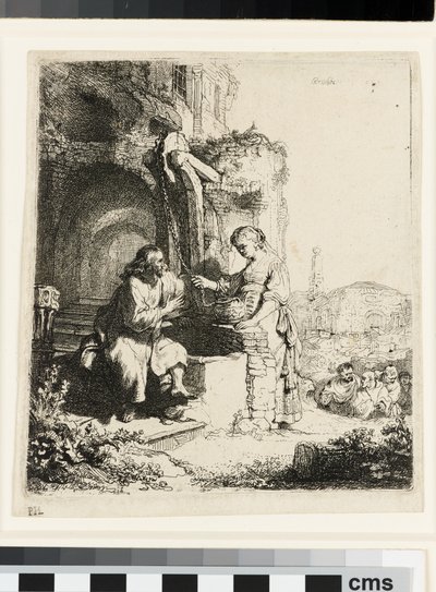 Kristus og kvinnen i Samaria blant ruiner av Rembrandt van Rijn