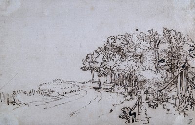 Copse på spissen av Amsteldijk nær Trompenburg, ca. 1649 (penn og blekk på papir) av Rembrandt Harmensz. van Rijn
