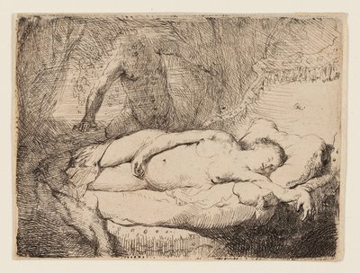 Jupiter og Antiope: Smaller Plate, ca. 1631 (etsing på brunfarget papir) av Rembrandt Harmensz. van Rijn