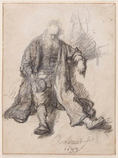 Old Man Seated (The Drunken Lot), ca. 1630-33 (penn, kritt og blekk på papir) av Rembrandt Harmensz. van Rijn
