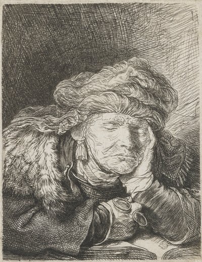 Gammel kvinne sover av Rembrandt van Rijn