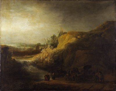 ""Landskap med dåp av evnukken"" Maleri av Rembrandt van Rhijn (1606-1669) 1640 Niedersachsisches Landesmuseum, Hannover av Rembrandt Harmensz. van Rijn