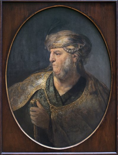 Portrett av en mann i orientalsk kostyme. Maleri av Rembrandt Harmenszoon van Rijn (1606-1669), olje på lerret av Rembrandt van Rijn