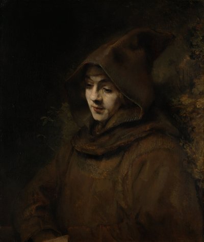 Rembrandts sønn Titus i en munkes vane av Rembrandt van Rijn