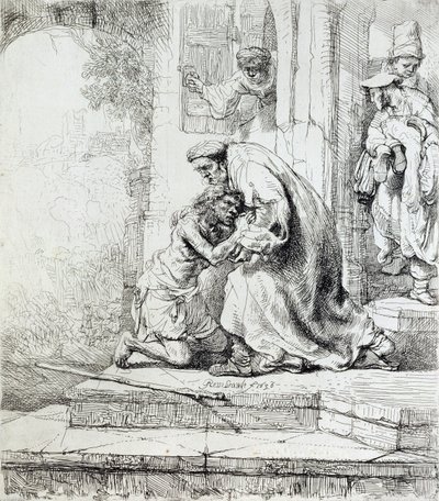 Return of the Prodigal Son (penn og blekk på papir) av Rembrandt van Rijn