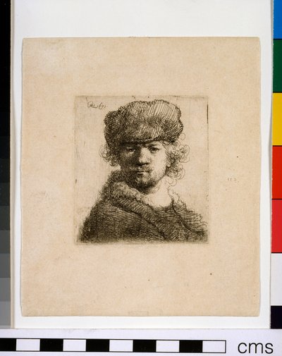 Selvportrett i tung pelshatt av Rembrandt van Rijn