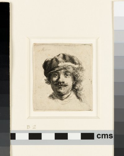 Selvportrett iført en myk hette, ca. 1634 (etsing) av Rembrandt van Rijn