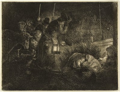 The Adoration of the Shepherds: A Night Piece, ca. 1657 (radering på papir) av Rembrandt Harmensz. van Rijn