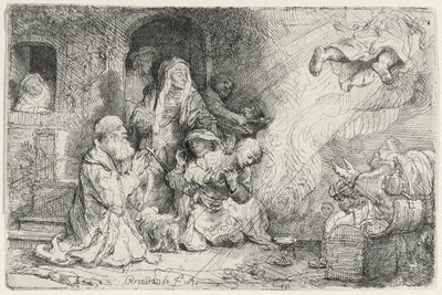 Engelen som forlater familien til Tobias (penn og blekk på papir) av Rembrandt van Rijn