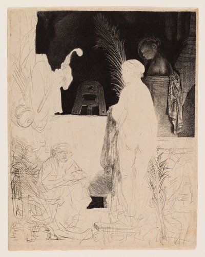 The Artist Drawing from the Model, ca. 1639 (etsing og tørrpunkt på brunfarget papir) av Rembrandt Harmensz. van Rijn