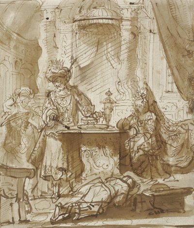 Fornedrelsen av Haman før Ahasverus og Ester av Rembrandt van Rijn