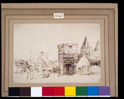 Rijnpoort ved Rhenen i Gelderland, ca. 1649 (rørpenn og blekk med vask på papir) av Rembrandt Harmensz. van Rijn