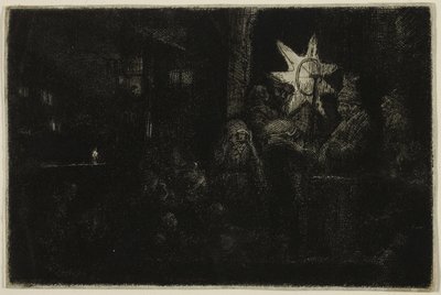 The Star of the Kings: A Night Piece, ca. 1651 (etsing, tørrstift og gravering på elfenbensfarget papir) av Rembrandt Harmensz. van Rijn