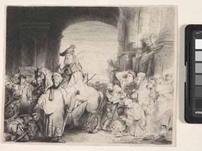 Mordekais triumf (etsing og tørrpunkt) av Rembrandt Harmensz. van Rijn