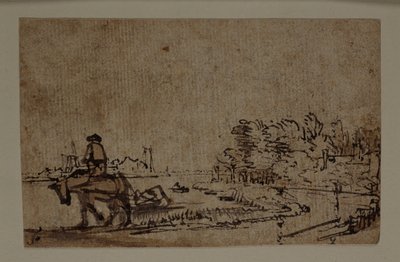 Utsikt på Amstel, med en hest som sleper en lekter, ca. 1650 (penn og blekk med brun vask på papir) av Rembrandt Harmensz. van Rijn