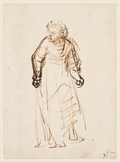 Kvinne skjeller (penn og blekk på papir) av Rembrandt Harmensz. van Rijn