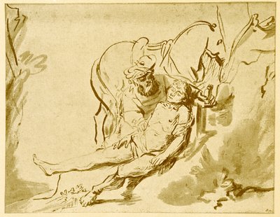 Den barmhjertige samaritan undersøker de sårede av Rembrandt van Rijn