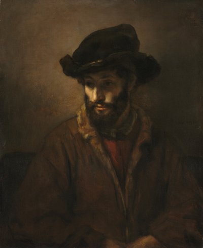 En skjeggete mann med hatt av Rembrandt van Rijn