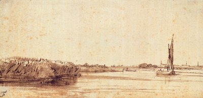 En elv med en seilbåt på Nieuwe Meer av Rembrandt van Rijn