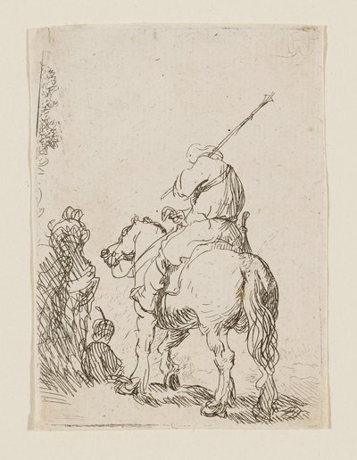 En soldat med turban til hest av Rembrandt van Rijn
