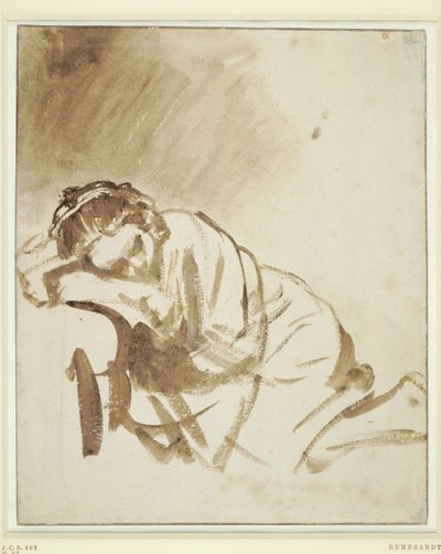 En ung kvinne som sover Hendrickje Stoffels, ca 1654 av Rembrandt van Rijn