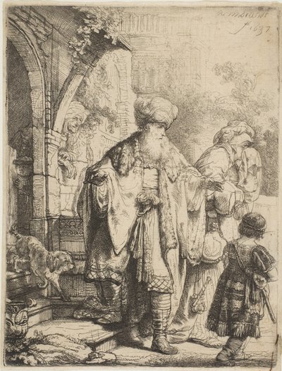 Abraham kaster Hagar og Ismael ut, 1637. av Rembrandt van Rijn