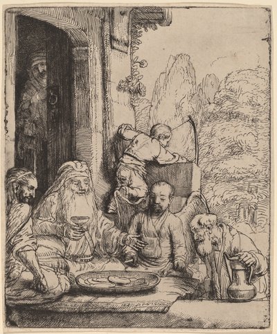 Abraham underholder englene av Rembrandt van Rijn
