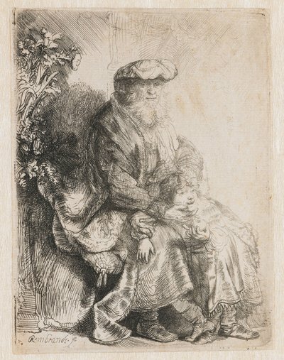 Abraham kjærtegner Isak Jakob kjærtegner Benjamin av Rembrandt van Rijn