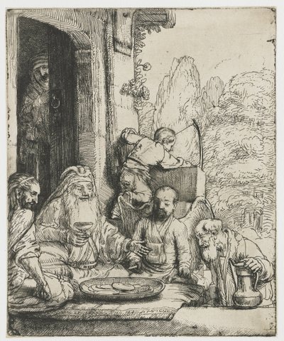 Abraham underholdt englene av Rembrandt van Rijn