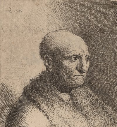 Skallet mann i en pelskappe, ca. 1630. av Rembrandt van Rijn