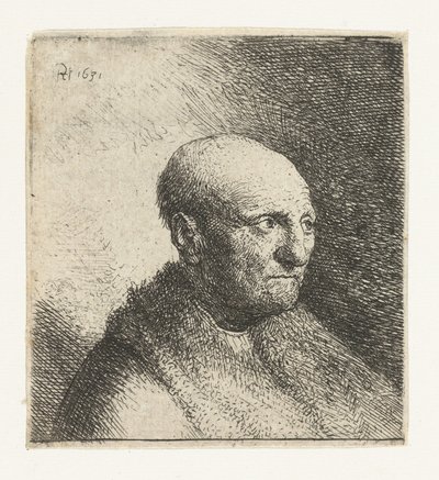 Skallet mann i pelskappe: byste av Rembrandt van Rijn