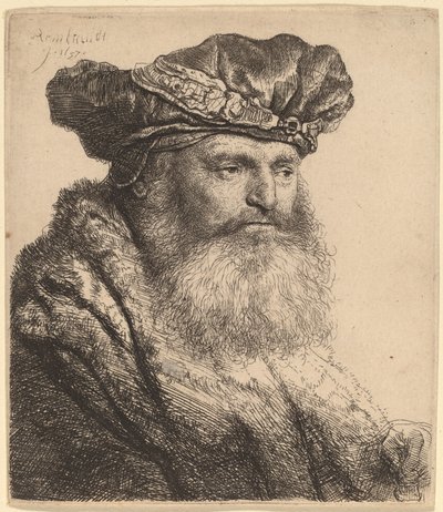 Skjegget mann i fløyelslue med juvellås av Rembrandt van Rijn