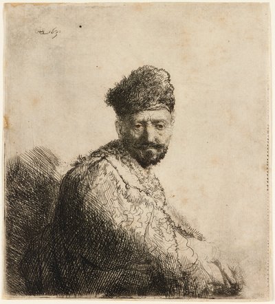 Skjeggete mann i pelset orientalsk lue: kunstnerens far, 1631. av Rembrandt van Rijn