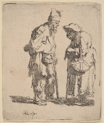 En tigger og en tiggerkvinne i samtale av Rembrandt van Rijn