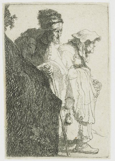 Tiggermann og kvinne bak en bank Tiggermann og kvinne bak en bank av Rembrandt van Rijn
